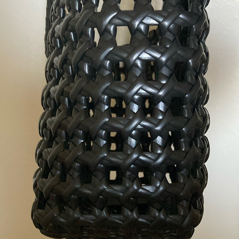Black VEGAN Woven Tote Bag with Open Weave Design and Sturdy Handles - Picture 6 of 7